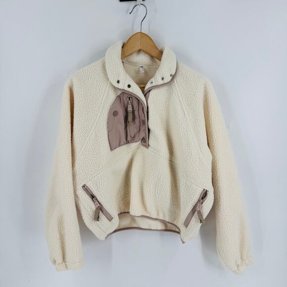 FP Movement Free People Sherpa Fleece Pullover Cream Beige Quarter Zip Size XS - Picture 1 of 7